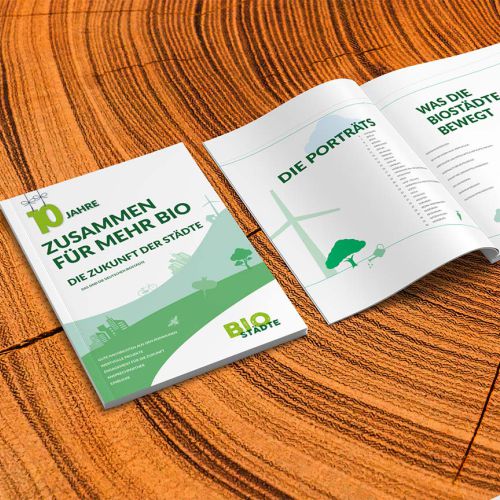 Biostadt Broschüre 2026 - Cover und zwei Innenseiten